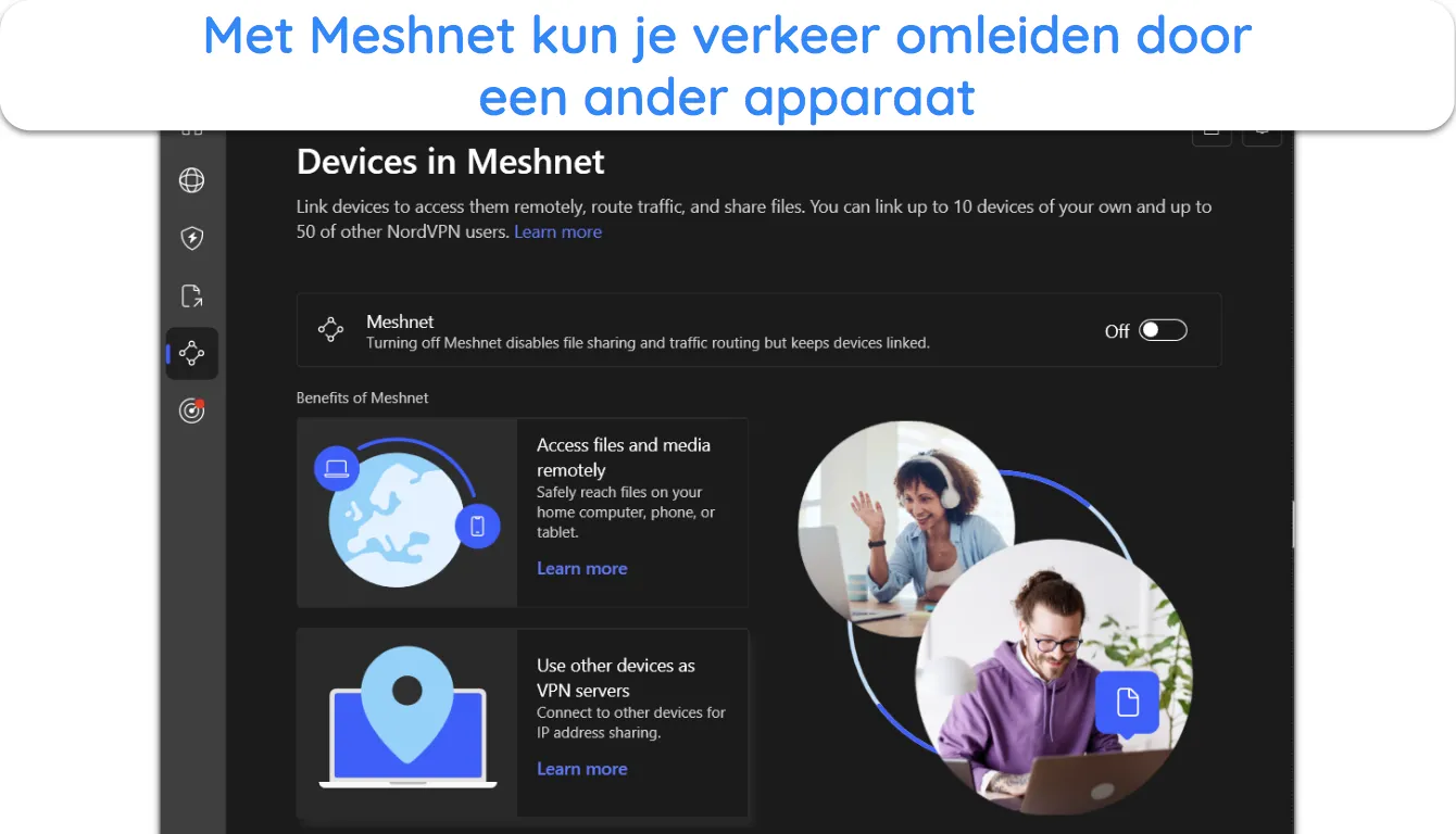 Screenshot van NordVPN's Meshnet-functie.