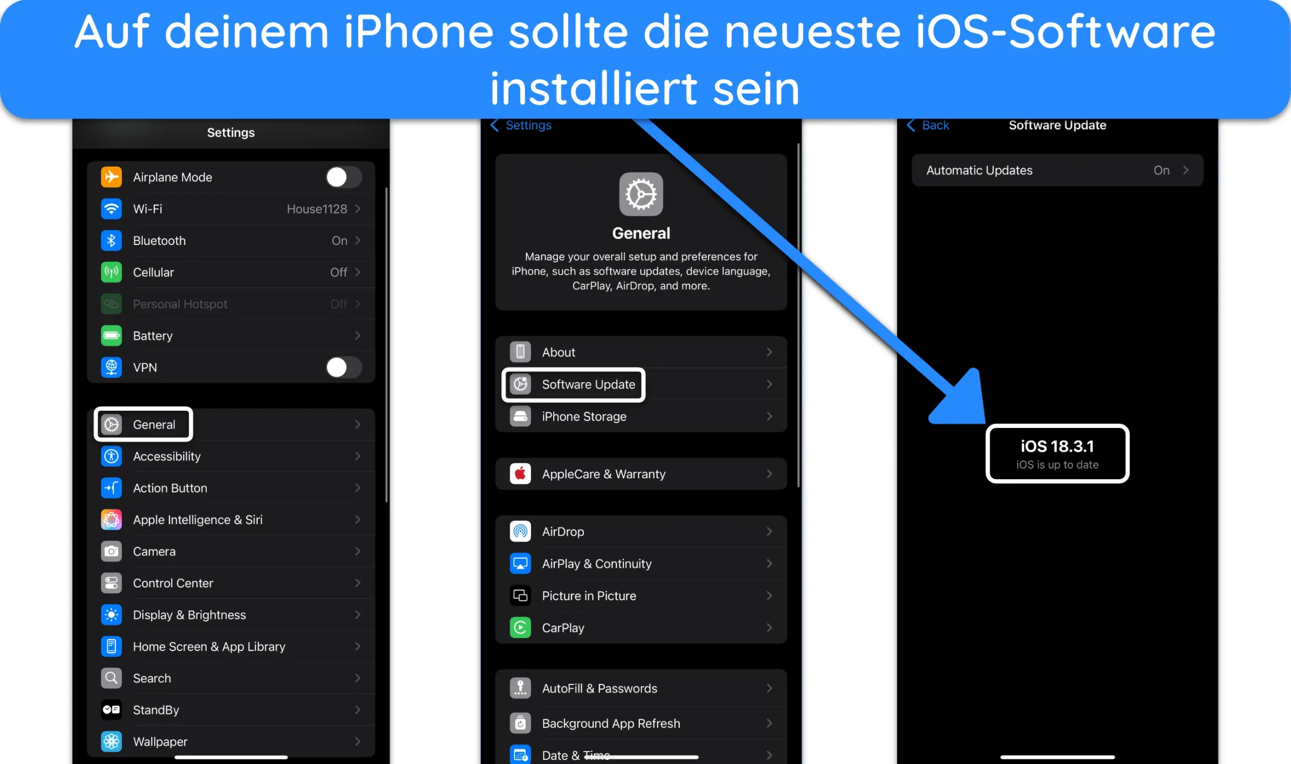 Screenshot eines iPhones mit der neuesten iOS-Version.