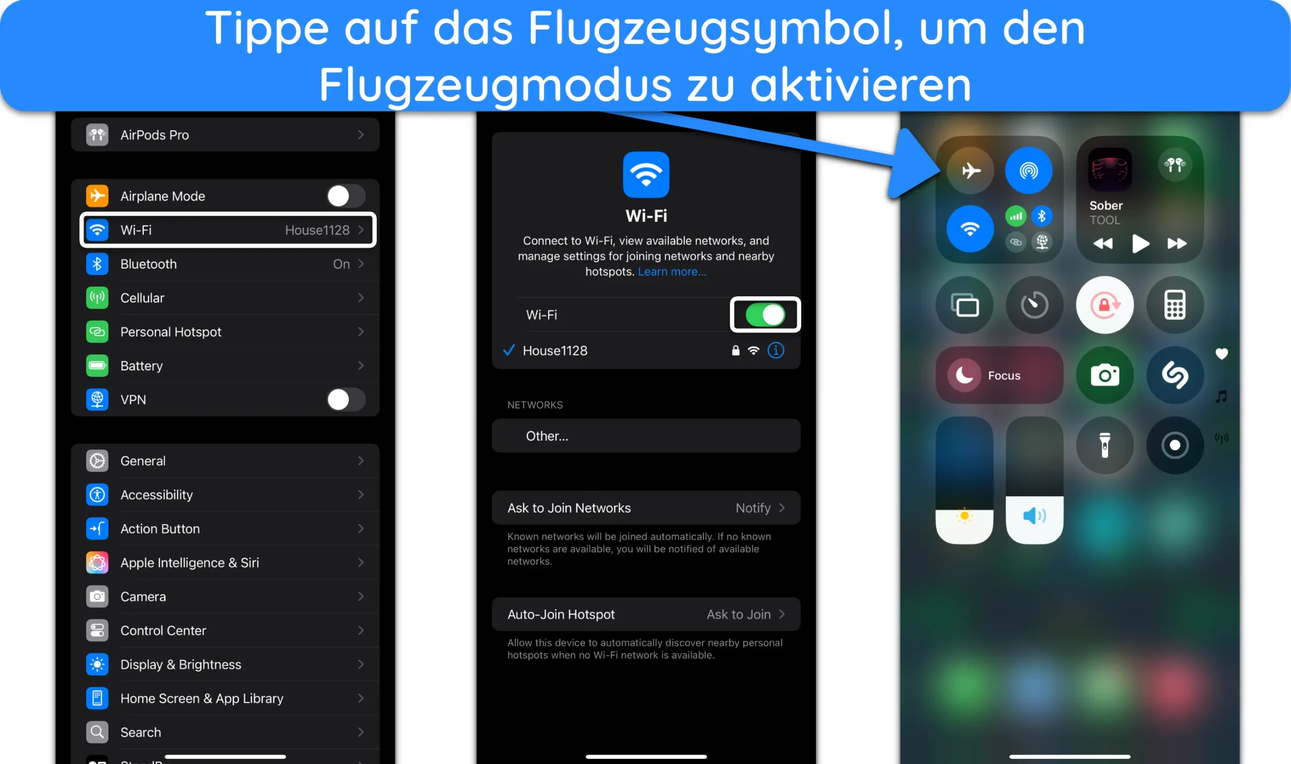 Screenshot: So aktivieren Sie den Flugmodus auf dem iPhone.