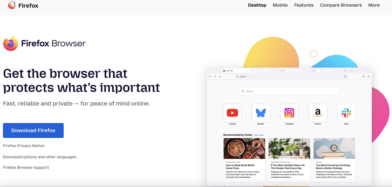 Screenshot of Mozilla Firefox's official website's homepage