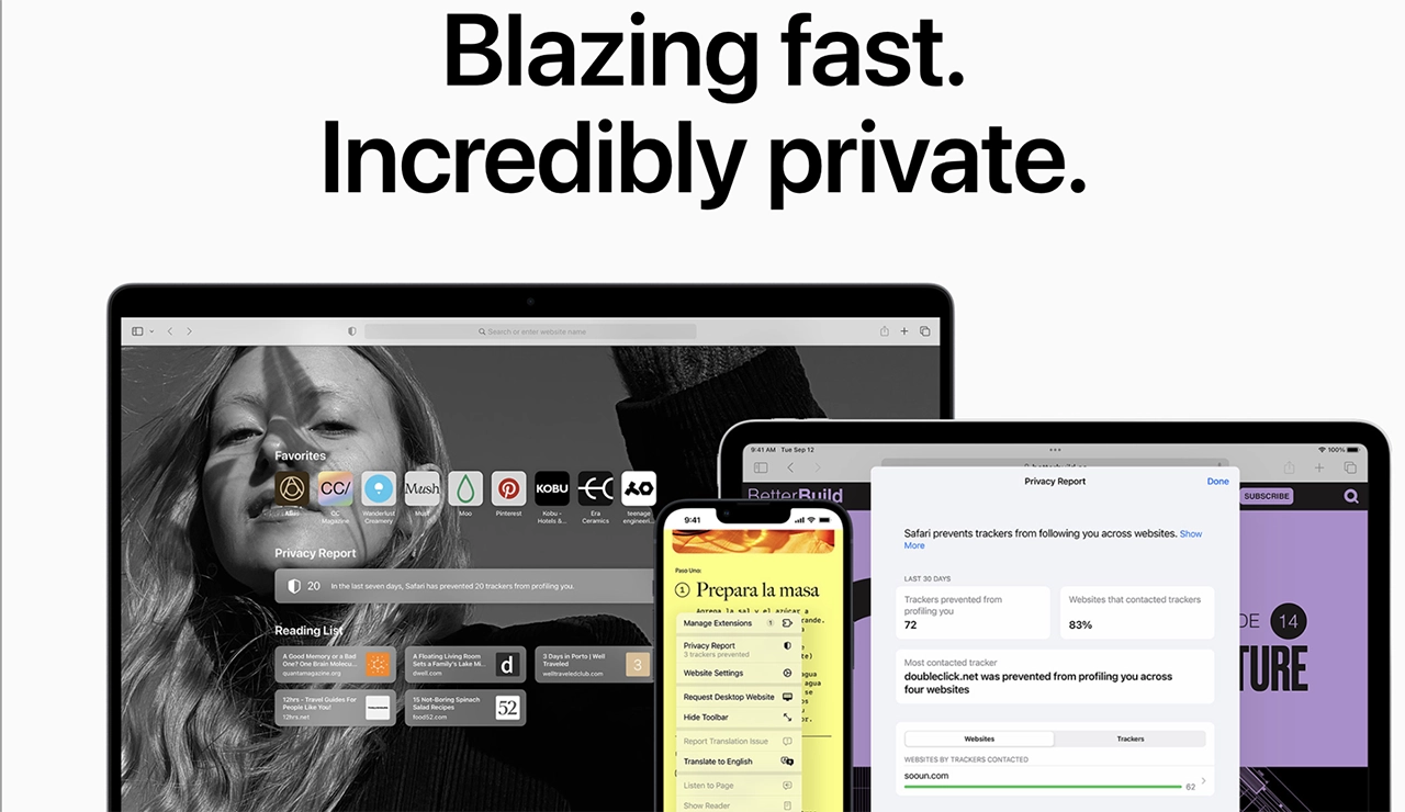 Screenshot of Apple's website showing Apple Safari