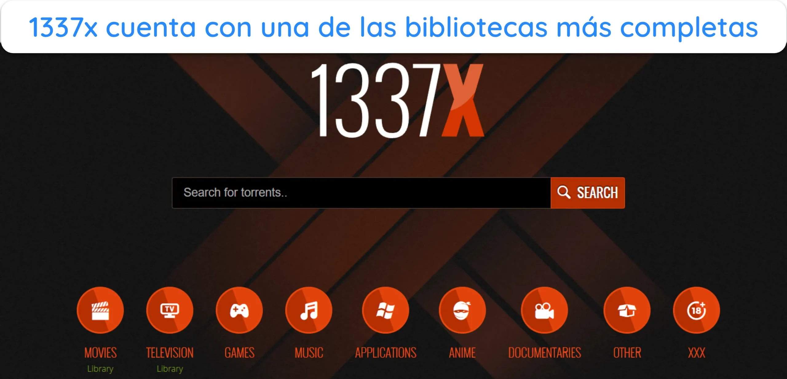 Captura de pantalla de la p&aacute;gina principal de 1337x.