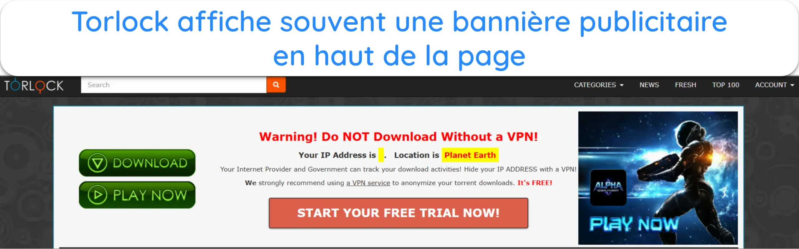 Capture d'&eacute;cran d'une grande banni&egrave;re publicitaire sur le site web de Torlock.