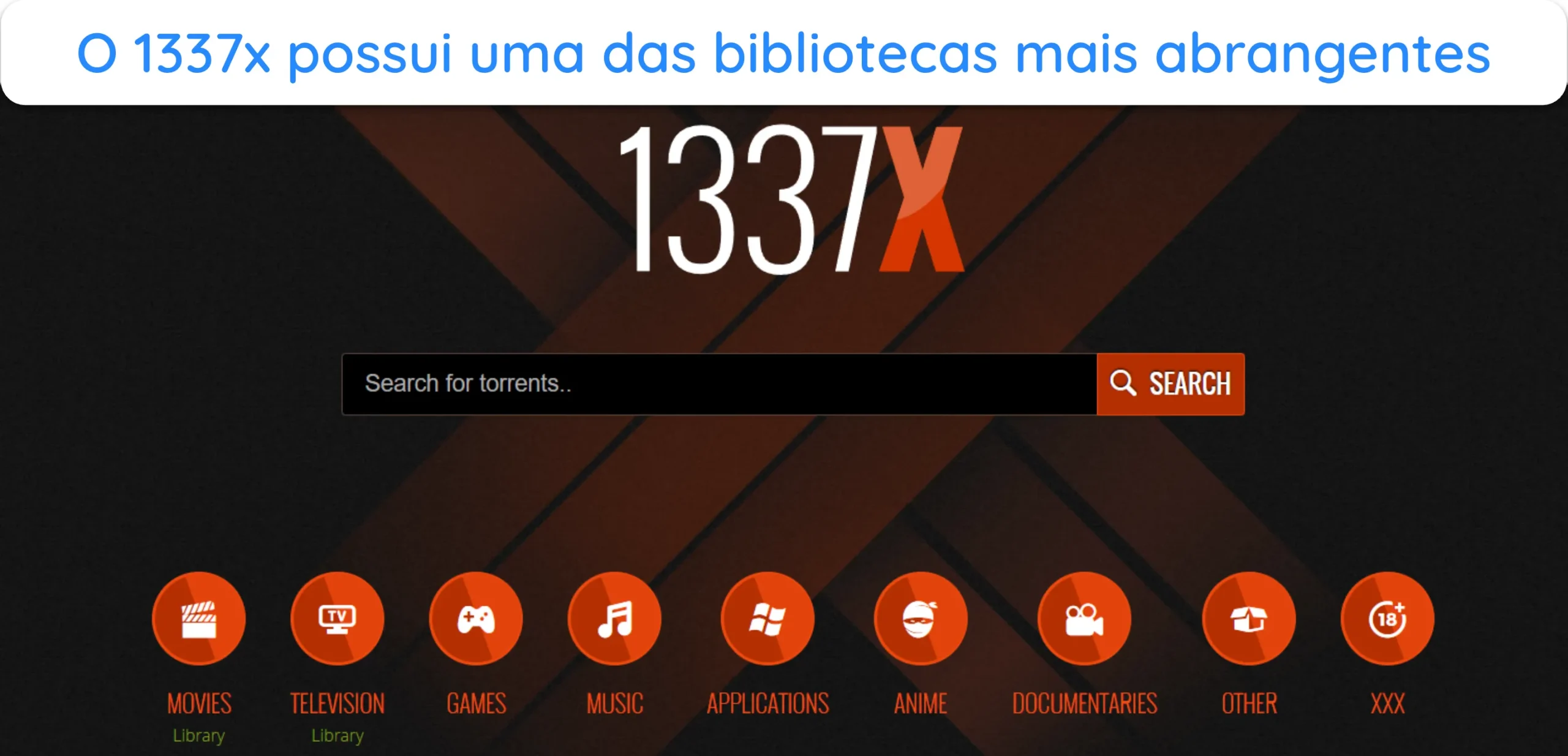 Captura de tela da p&aacute;gina inicial do 1337x.