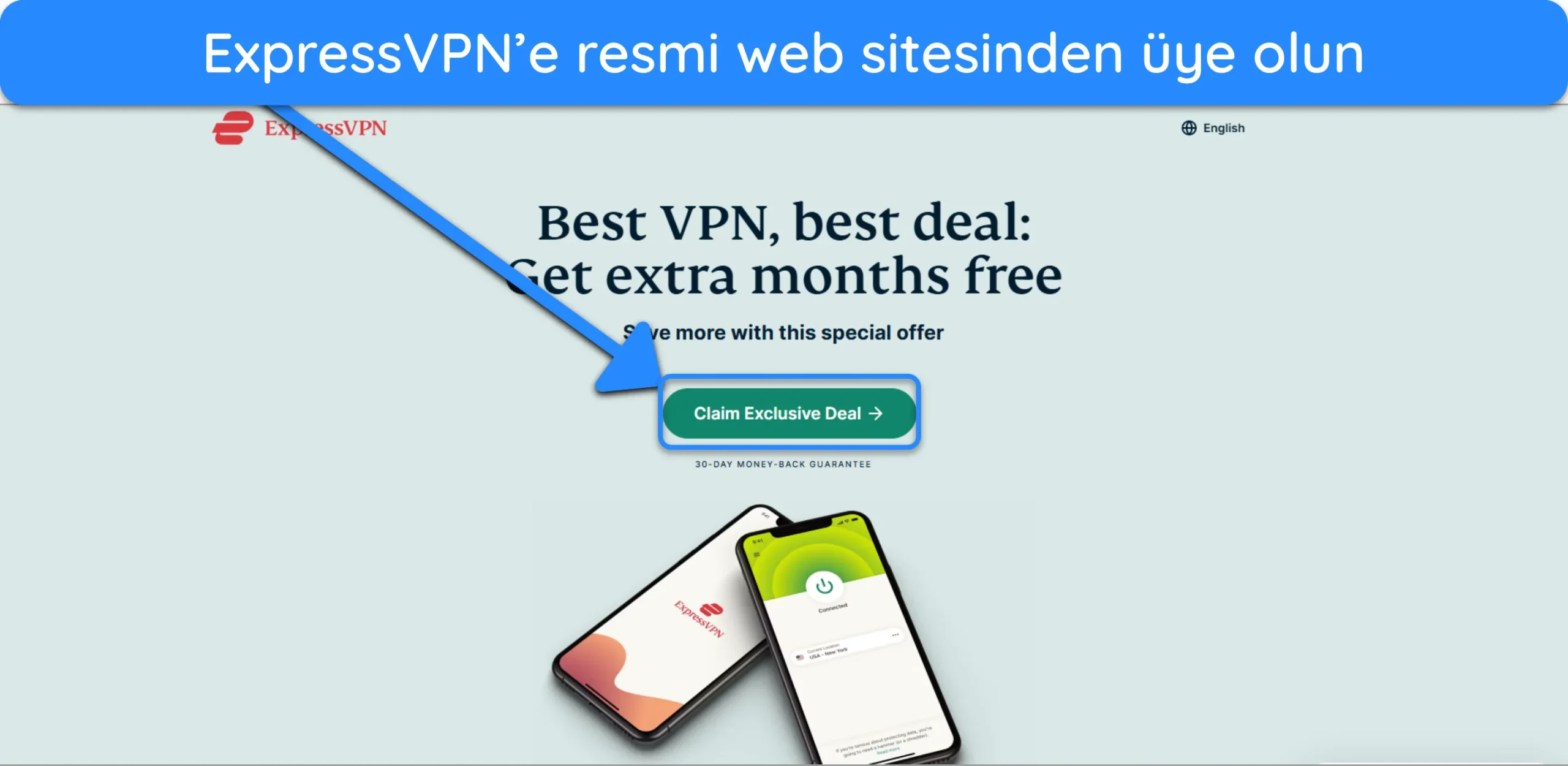 ExpressVPN'e resmi web sitesi &uuml;zerinden nasıl abone olunacağını g&ouml;steren ekran g&ouml;r&uuml;nt&uuml;s&uuml;.