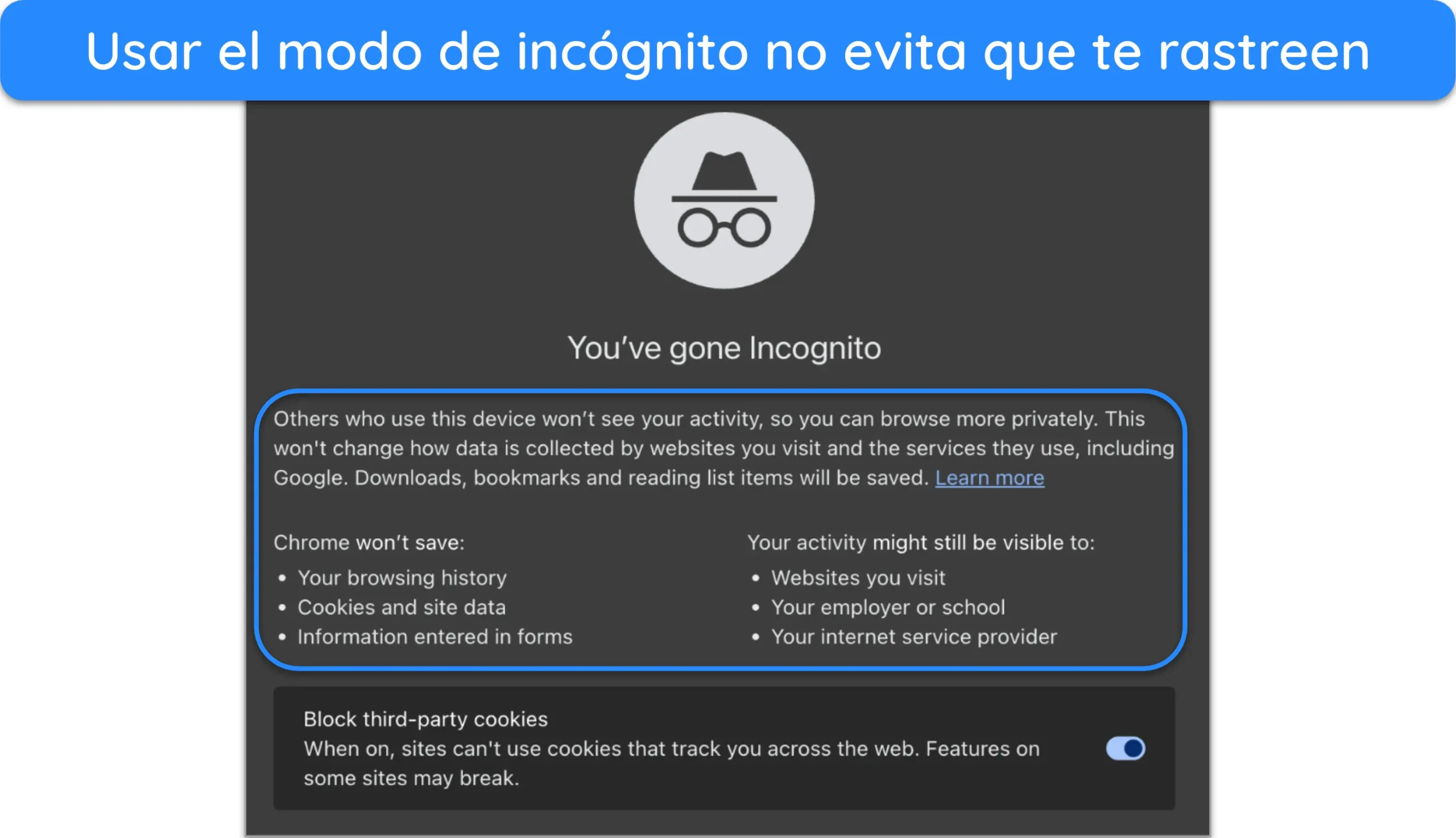 Captura de pantalla del modo inc&oacute;gnito de Google Chrome.