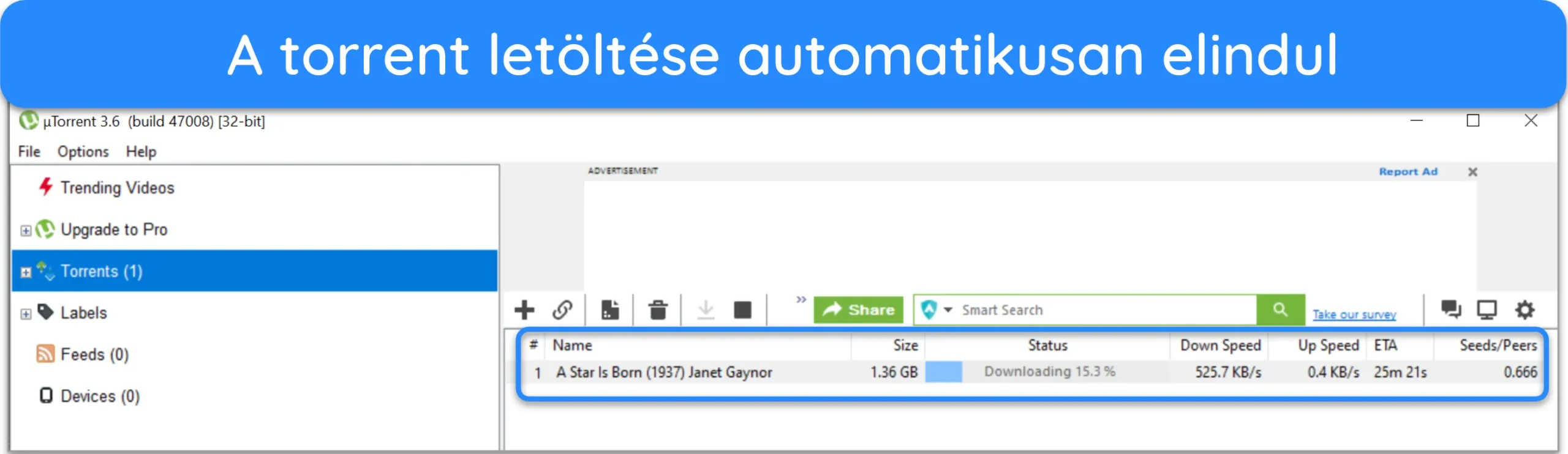 K&eacute;pernyők&eacute;p az uTorrentről let&ouml;lt&ouml;tt torrent f&aacute;jlr&oacute;l.