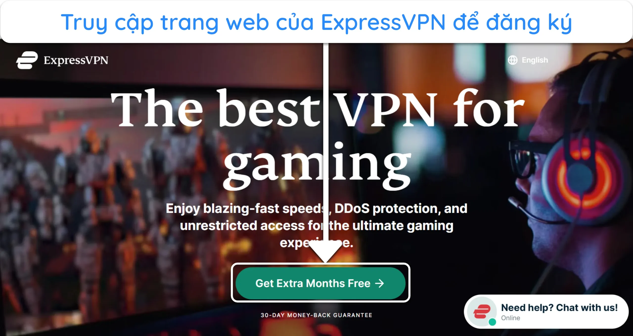 Ảnh chụp m&agrave;n h&igrave;nh hiển thị c&aacute;ch đăng k&yacute; ExpressVPN th&ocirc;ng qua trang web ch&iacute;nh thức.