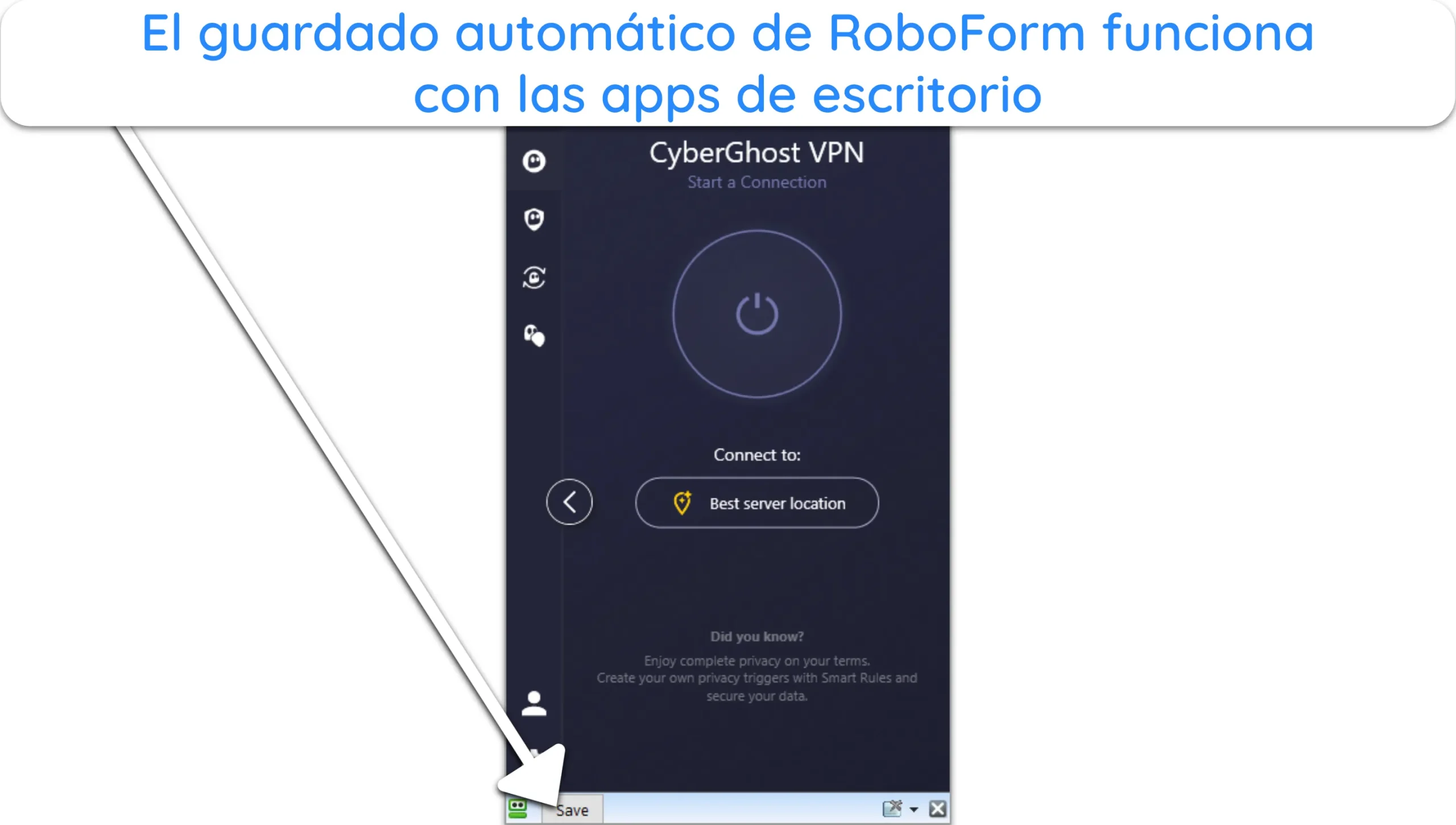 Captura de pantalla que muestra el autoguardado de RoboForm funcionando con una aplicaci&oacute;n de escritorio.