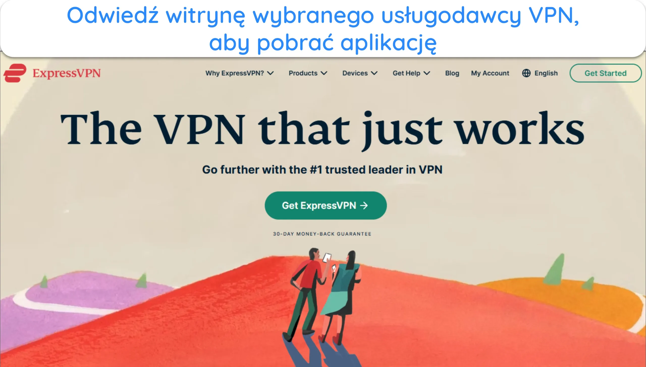 Zrzut ekranu strony gł&oacute;wnej witryny ExpressVPN.