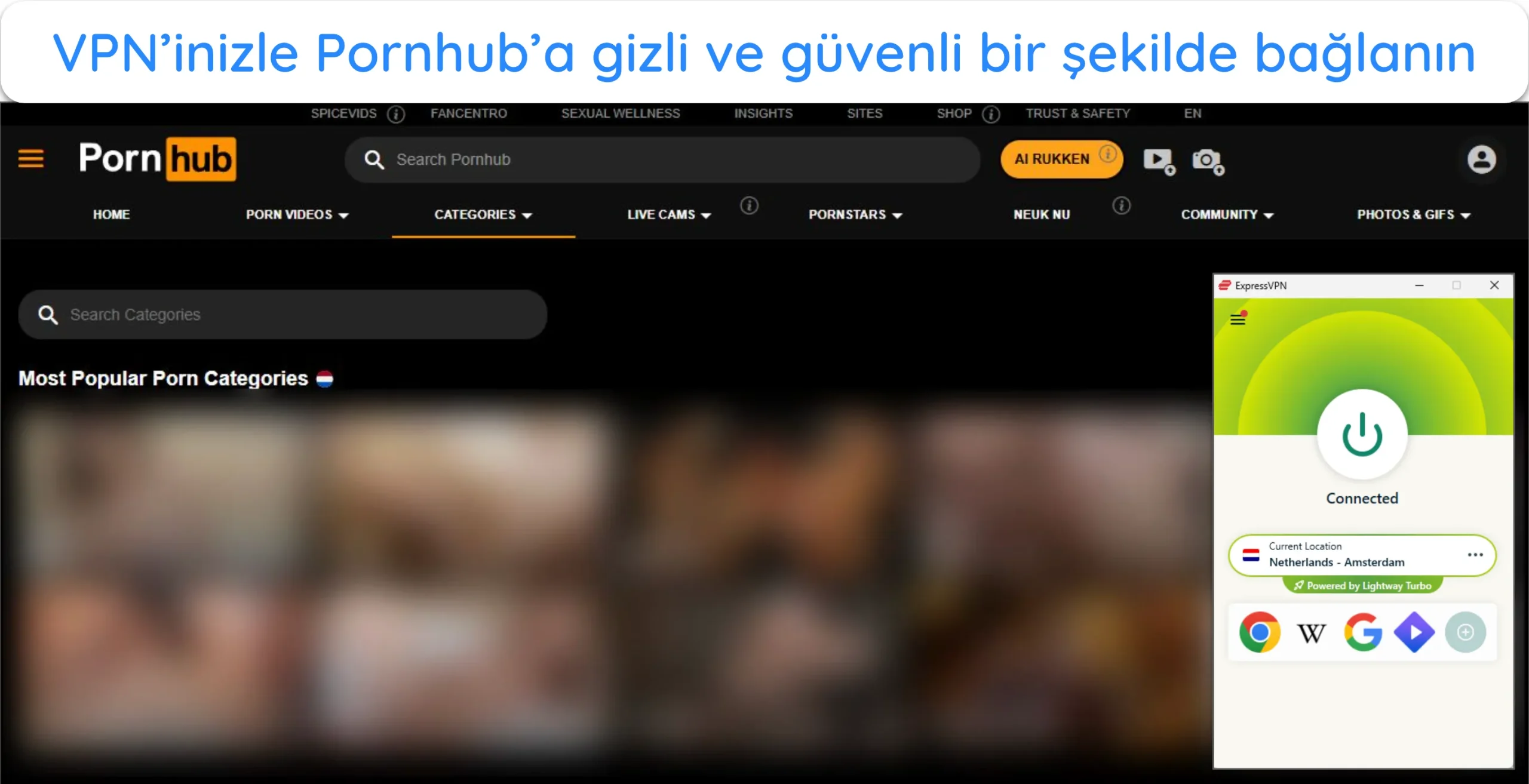 ExpressVPN'in Hollanda sunucusu &uuml;zerinden erişilebilen Pornhub'ın ekran g&ouml;r&uuml;nt&uuml;s&uuml;.