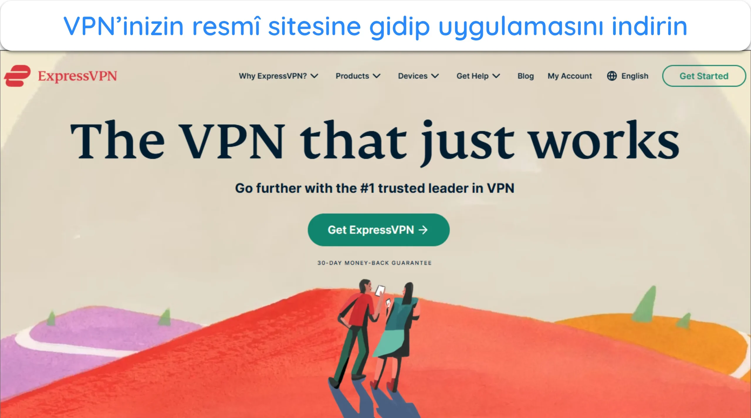 ExpressVPN web sitesi ana sayfasının ekran g&ouml;r&uuml;nt&uuml;s&uuml;.